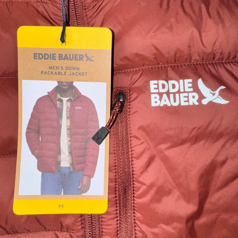 Eddie Bauer Packable Down Jacket Mens 650 Fill StormRepel Red Medium NEW
